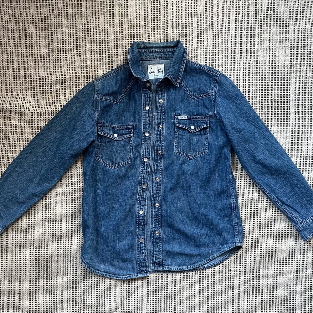 JEAN PAUL JEANS Denim Button-Up Shirt with Collar and Pocket Size Small
